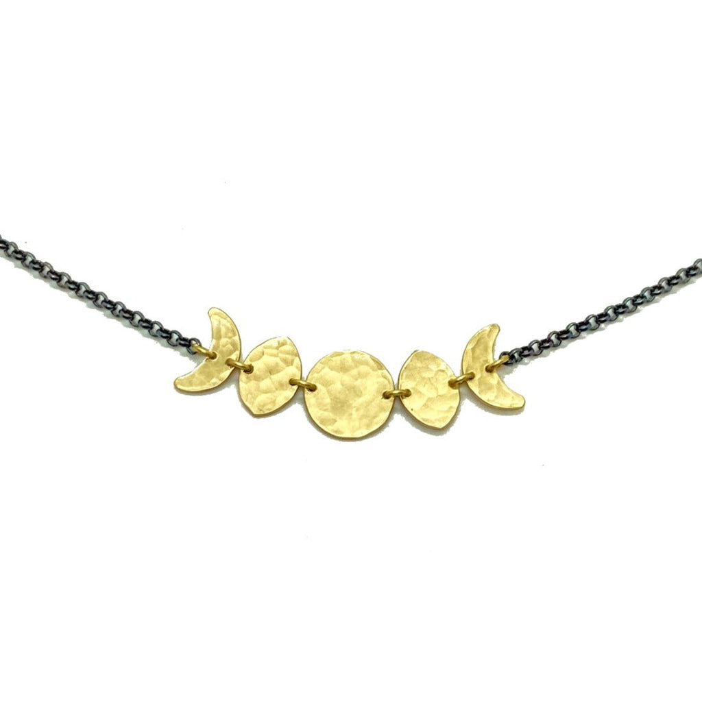 Alison Morse Moon Phase Necklace in Oxidized Sterling Silver and Brass