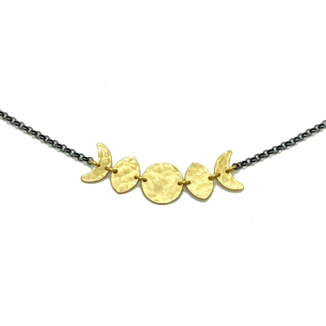 Alison Morse Moon Phase Necklace in Oxidized Sterling Silver and Brass