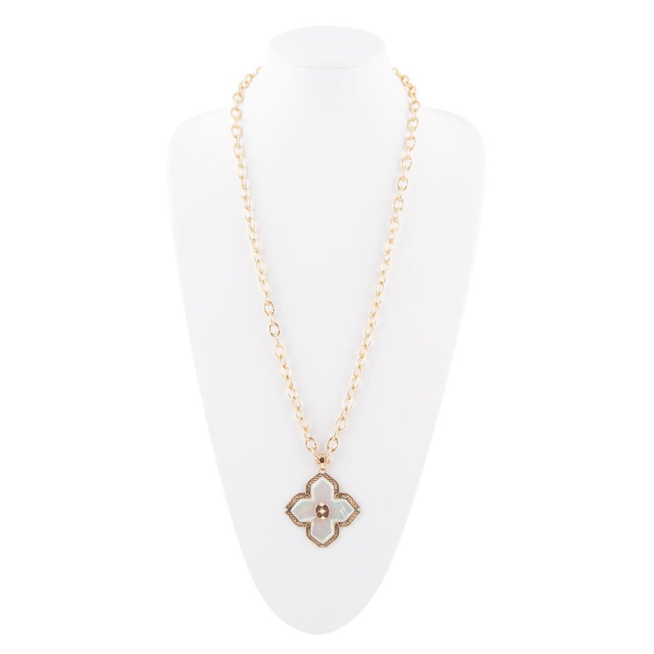 Barse Jewelry Maltese Cross White Mother of Pearl Golden Chain Pendant Necklace