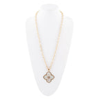 Barse Jewelry Maltese Cross White Mother of Pearl Golden Chain Pendant Necklace
