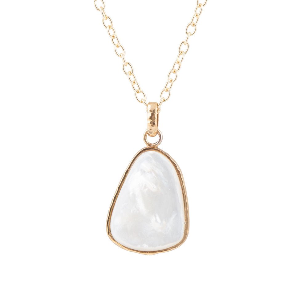 Barse Jewelry White Mother of Pearl Teardrop Golden Pendant Necklace
