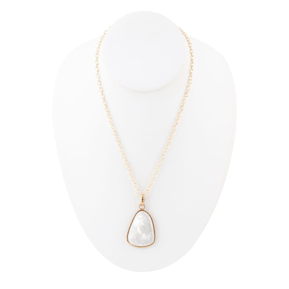 Barse Jewelry White Mother of Pearl Teardrop Golden Pendant Necklace