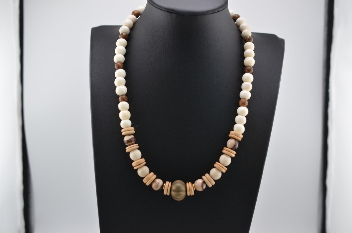 Native American Handmade Sea Coral, Driftwood-Wooden-Glass  Beads 20" Necklace