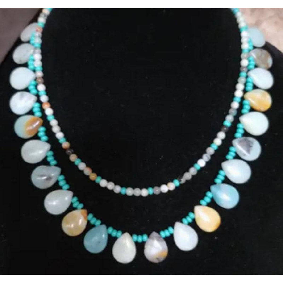Native American Navajo Mary Roanhorse Amazonite Beaded Necklace Set - Sarasotabydesign