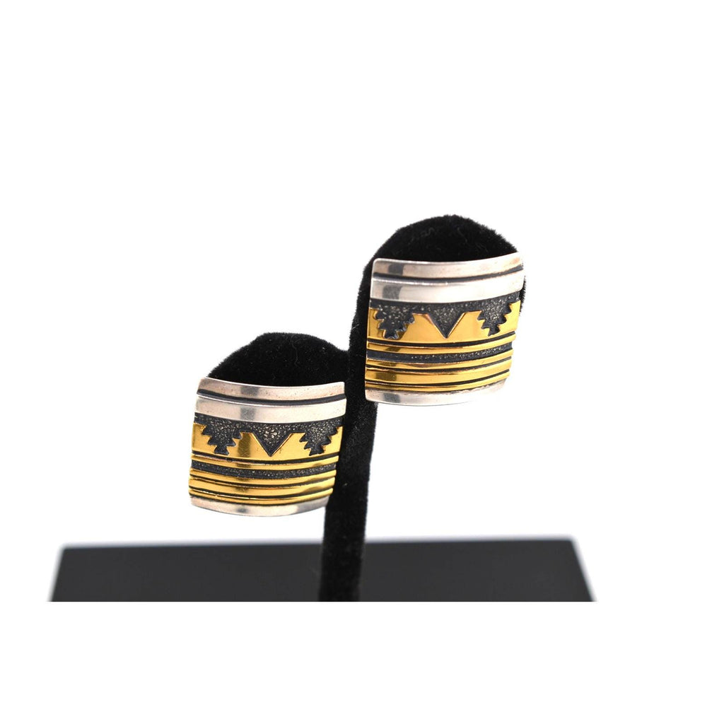 Native American Navajo Thomas Singer Sterling/Gold Rare Design Earrings - Sarasotabydesign