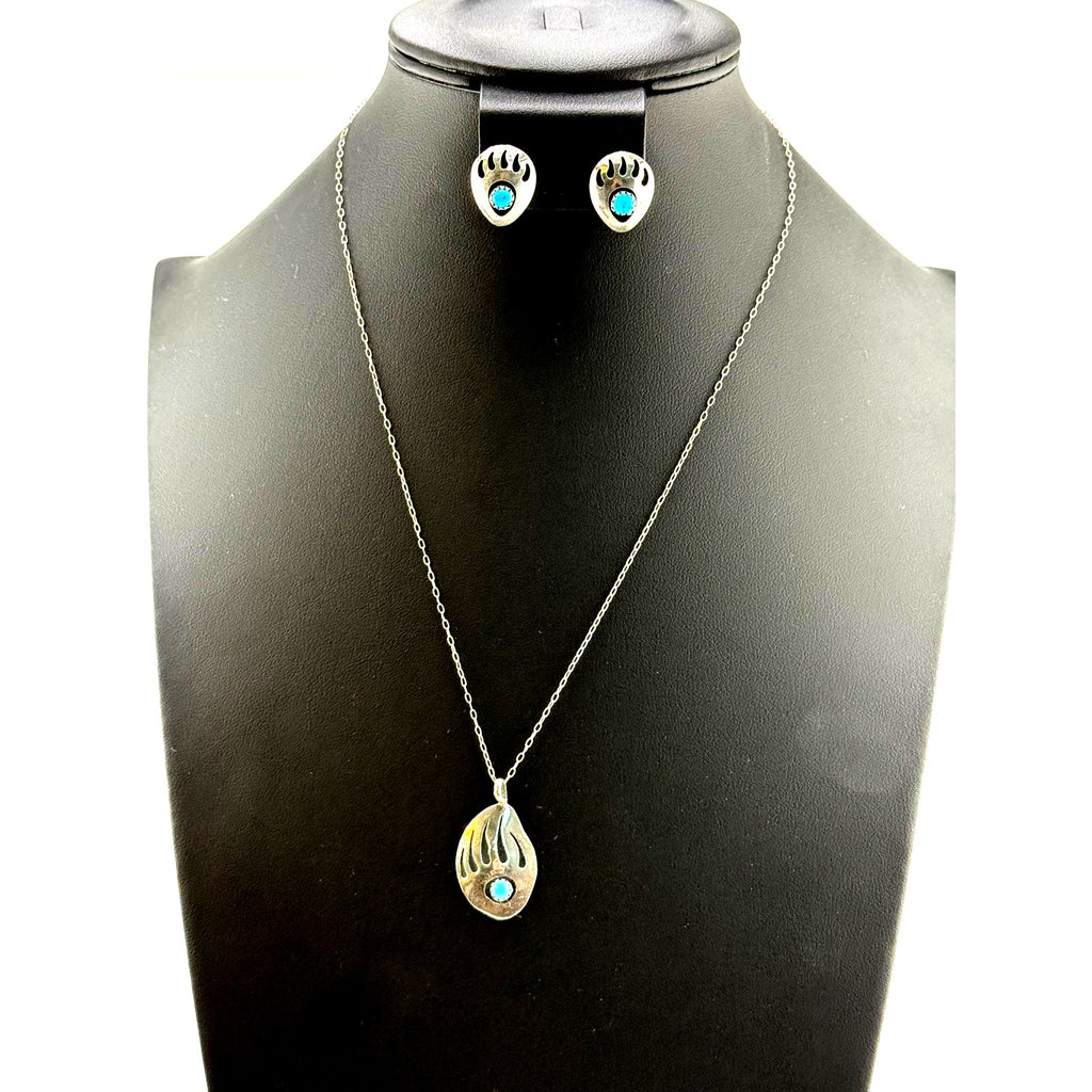 Native American Sterling Silver Turquoise Bear Claw Set - Sarasotabydesign
