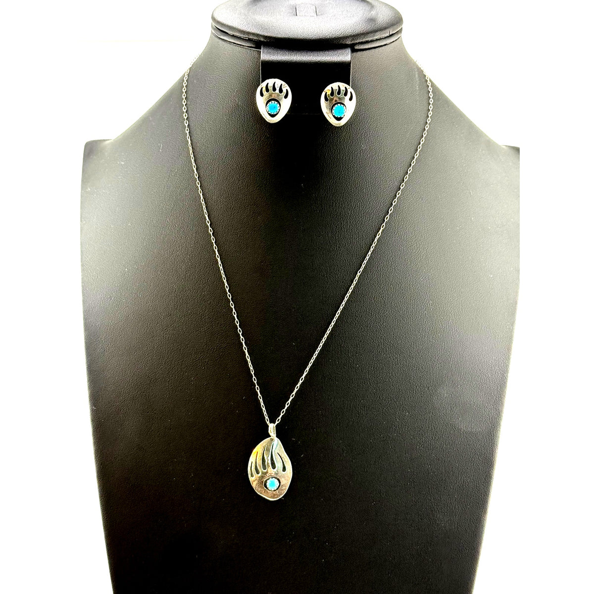Native American Sterling Silver Turquoise Bear Claw Set - Sarasotabydesign