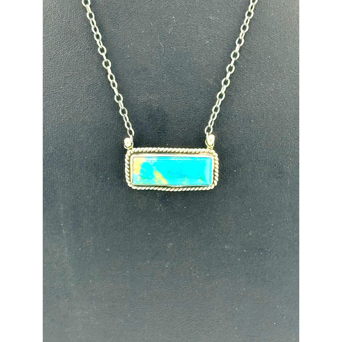 Navajo Donovan Skeets Sterling Silver Kingman Turquoise Bar Pendant Necklace - Sarasotabydesign