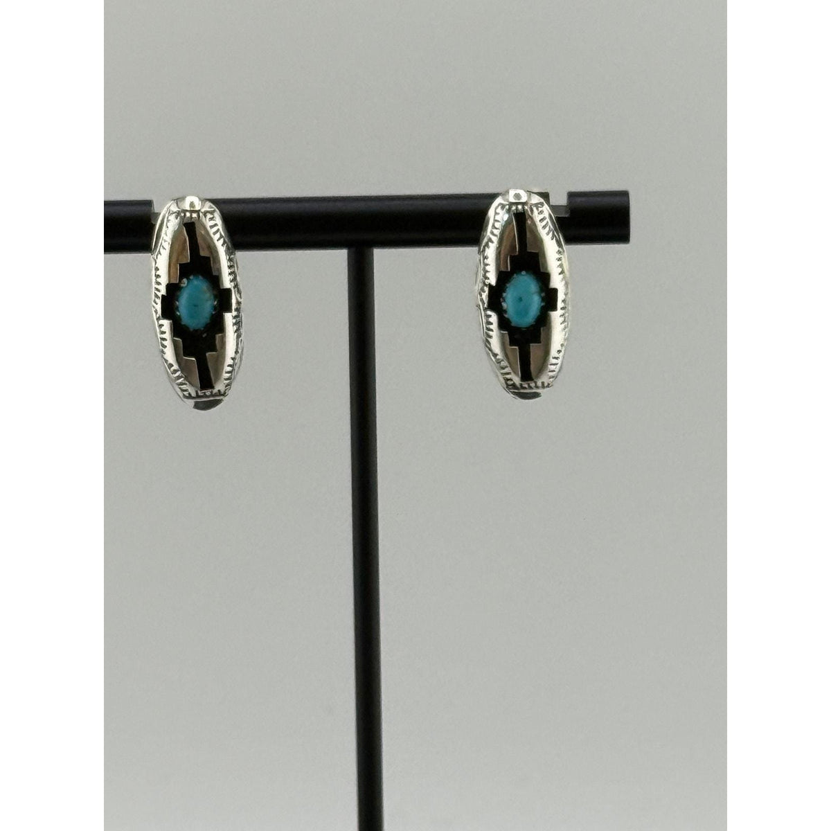 Navajo Felix Perry Handmade Silver Turquoise Post Shadowbox Earrings - Sarasotabydesign