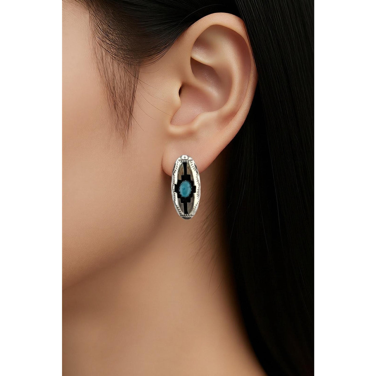 Navajo Felix Perry Handmade Silver Turquoise Post Shadowbox Earrings - Sarasotabydesign