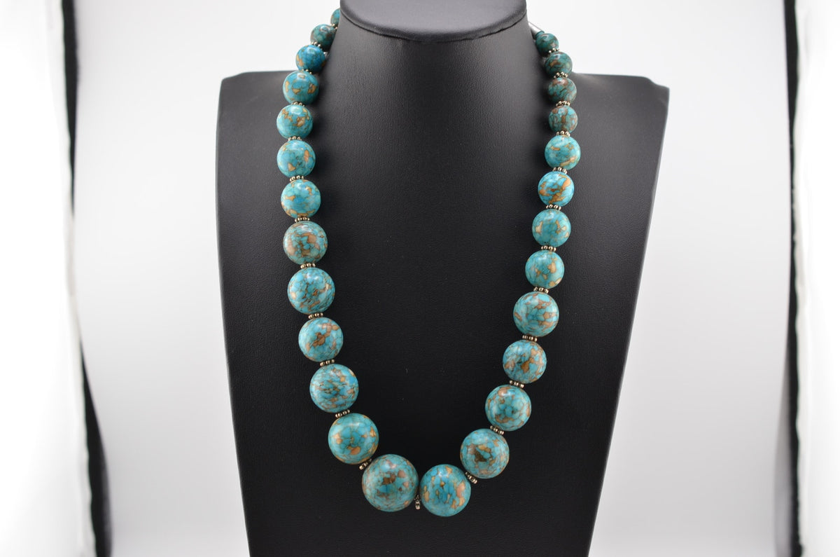 Navajo Handmade Mosaic Turquoise Sterling Necklace