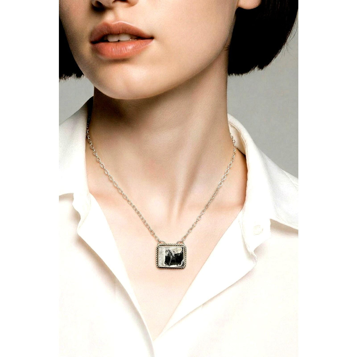 Navajo Hiram Largo Handmade Sterling Silver White Buffalo Bar Necklace - Sarasotabydesign