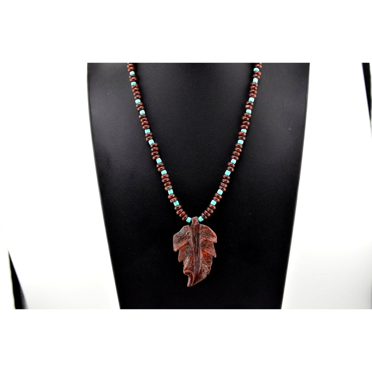 Navajo Mary W. Roanhorse Carved Jasper Leaf Pendant Necklace - Sarasotabydesign