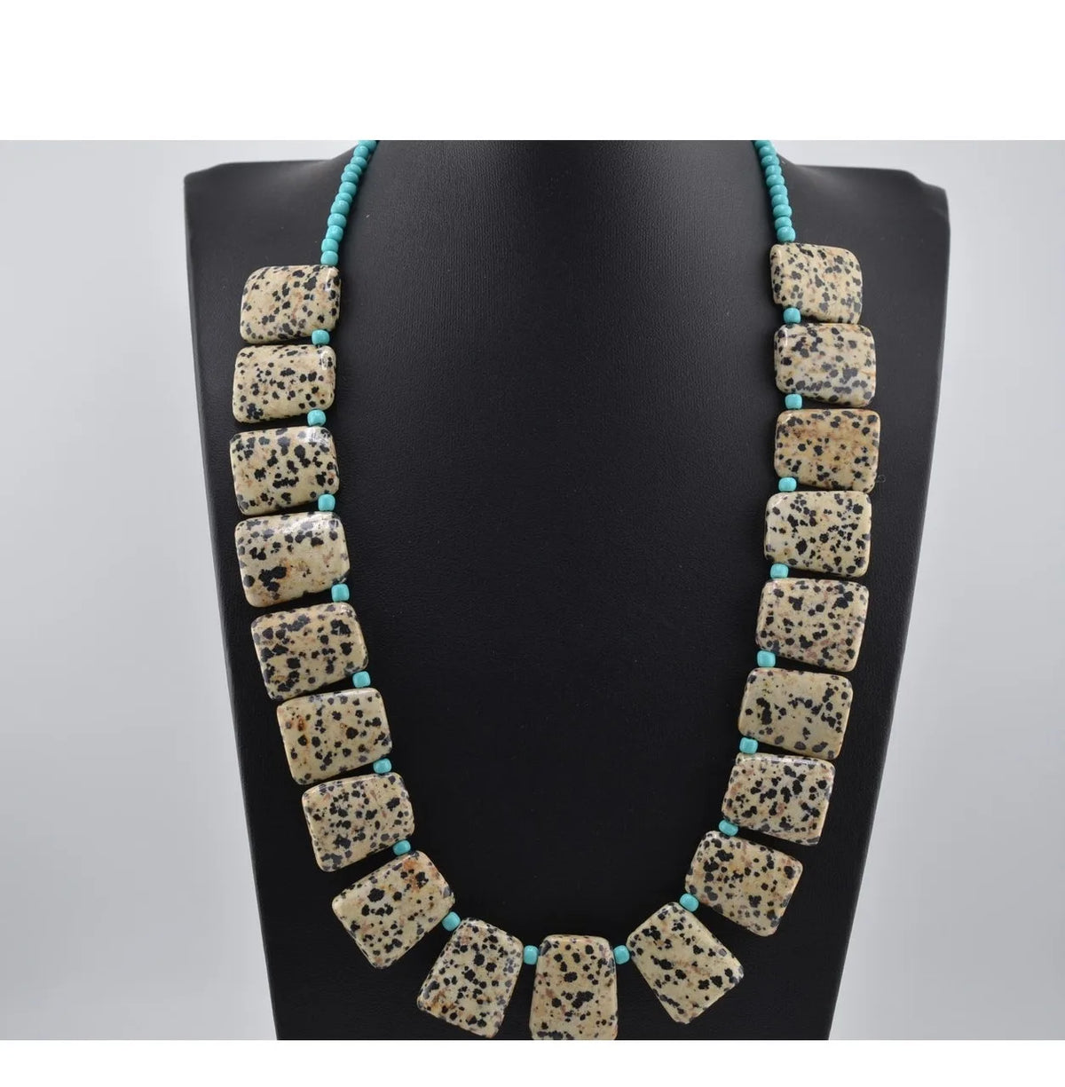 Navajo Mary W Roanhorse Carved Square Dalmatian Jasper Necklace