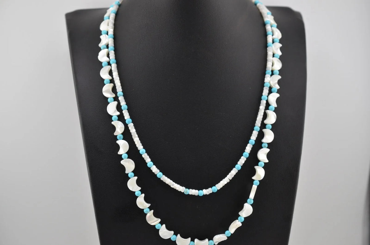 Navajo Mary W Roanhorse Handmade Turquoise and MOP Necklace Set