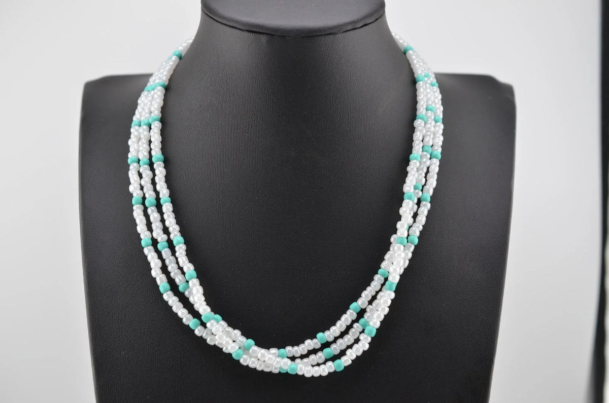 Navajo Mary W Roanhorse Handmade Turquoise and MOP Triple Strand Necklace