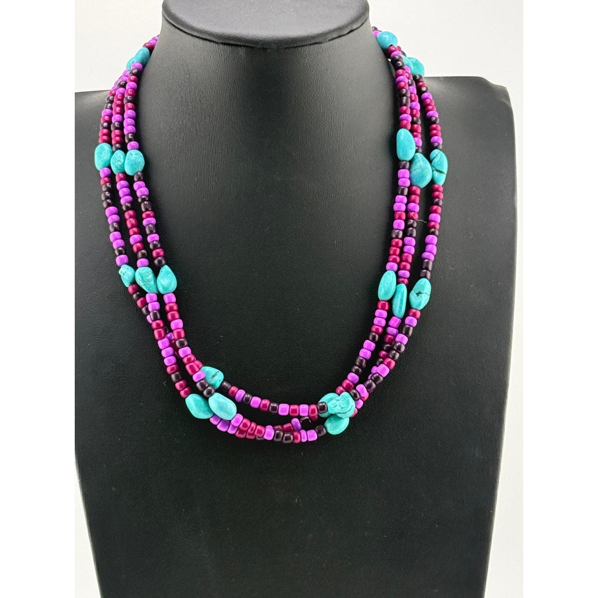 Navajo Mary W Roanhorse Turquoise and Glass Bead Choker Necklace - Sarasotabydesign