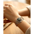 Navajo Ray Nez Sterling Silver Turquoise Cabochon Cuff Bracelet - Sarasotabydesign