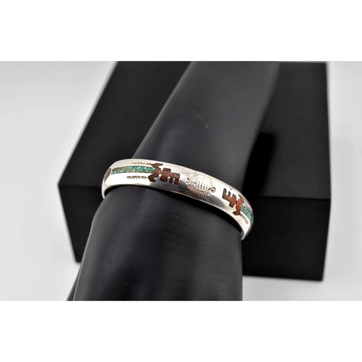 Navajo Turquoise and Coral Bracelet Marked Gilbert Ortega Shops