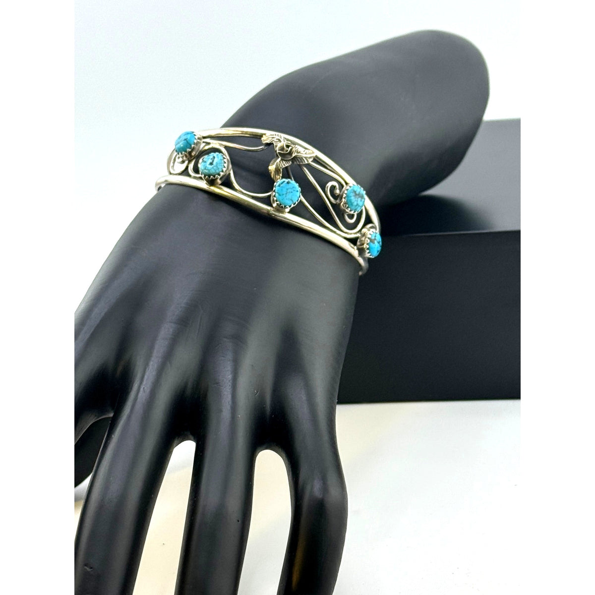 Navajo Turquoise Cabochon Bracelet Signed Jerry Cowboy