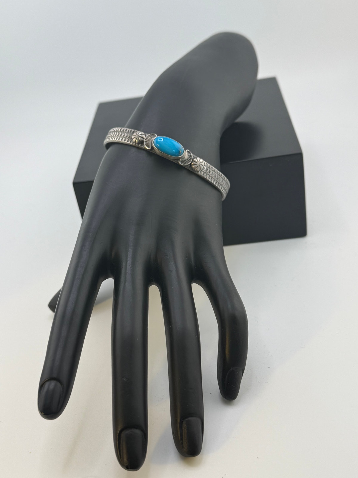 Navajo Turquoise Cabochon Bracelet Signed M Spencer