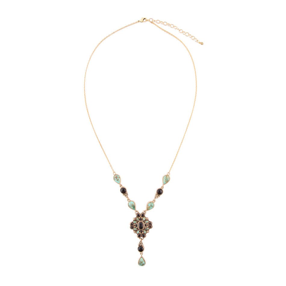 Barse Jewelry Barcelona Black Onyx and Blue Turquoise Golden Y-Necklace
