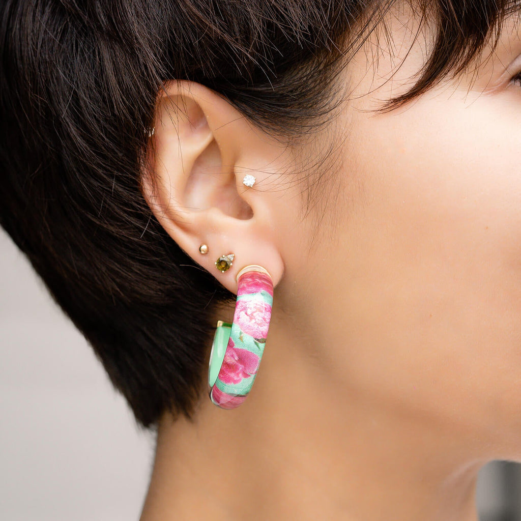 Gold & Honey Peony Illusion Hoop Earrings
