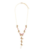 Barse Jewelry Pink Rhodonite and White Pearl Golden Butterflies Y Necklace