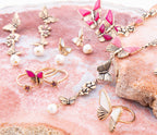 Barse Jewelry Pink Rhodonite and White Pearl Golden Butterflies Y Necklace