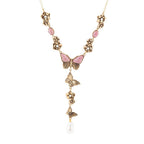 Barse Jewelry Pink Rhodonite and White Pearl Golden Butterflies Y Necklace