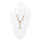 Barse Jewelry Pink Rhodonite and White Pearl Golden Butterflies Y Necklace