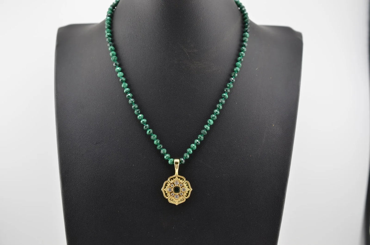 Rachel Reinhardt Malachite and Gold Fleur Pendant Necklace