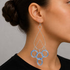 Gold & Honey Blue and Silver Rain Drop Dangle Earrings