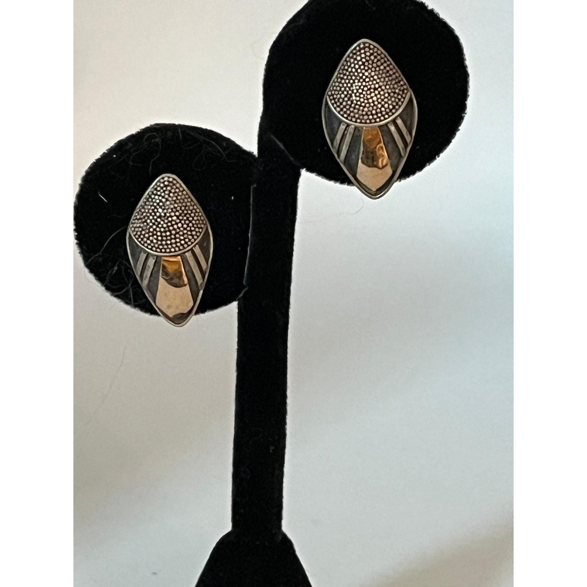 Rare Vintage gold plated sterling silver textured push back earrings signed - Sarasotabydesign
