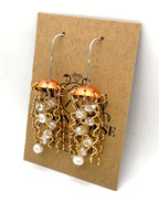 Alison Morse Red Copper Jellyfish Earrings with White Pearls and Hypoallergenic Niobium Earwires
