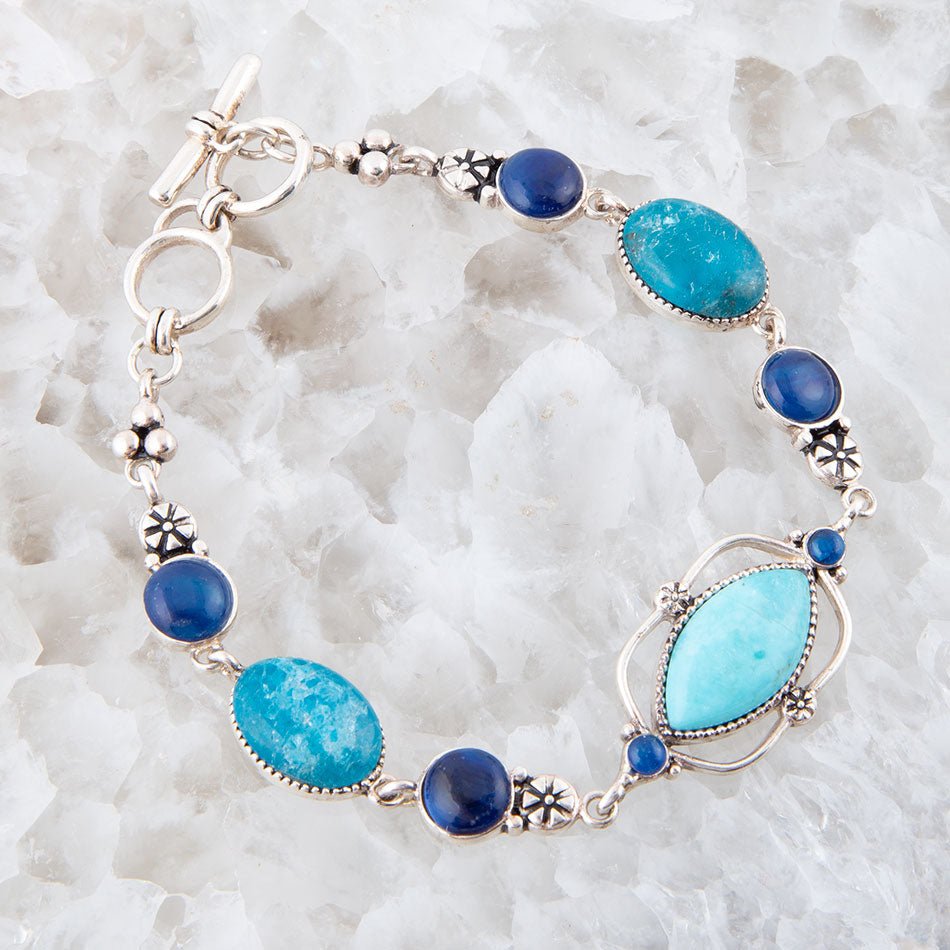 Barse Jewelry Regal Blue Turquoise and Apatite Sterling Silver Link Bracelet