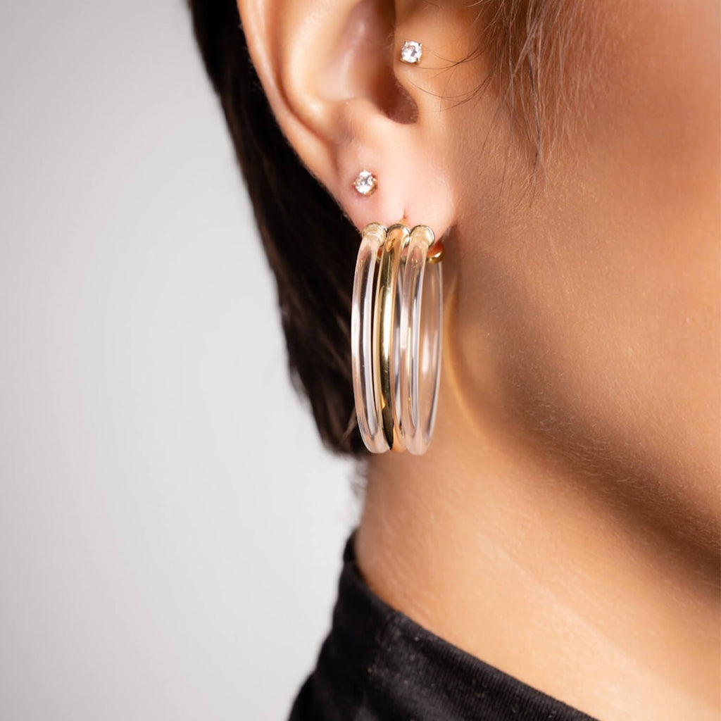 Gold & Honey Ridge Lucite Hoop Earrings