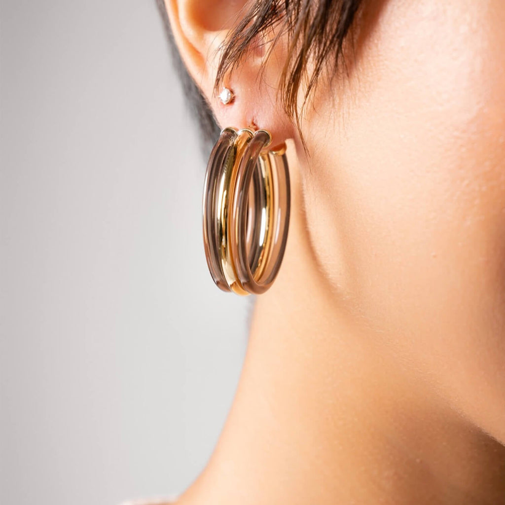 Gold & Honey Ridge Lucite Hoop Earrings