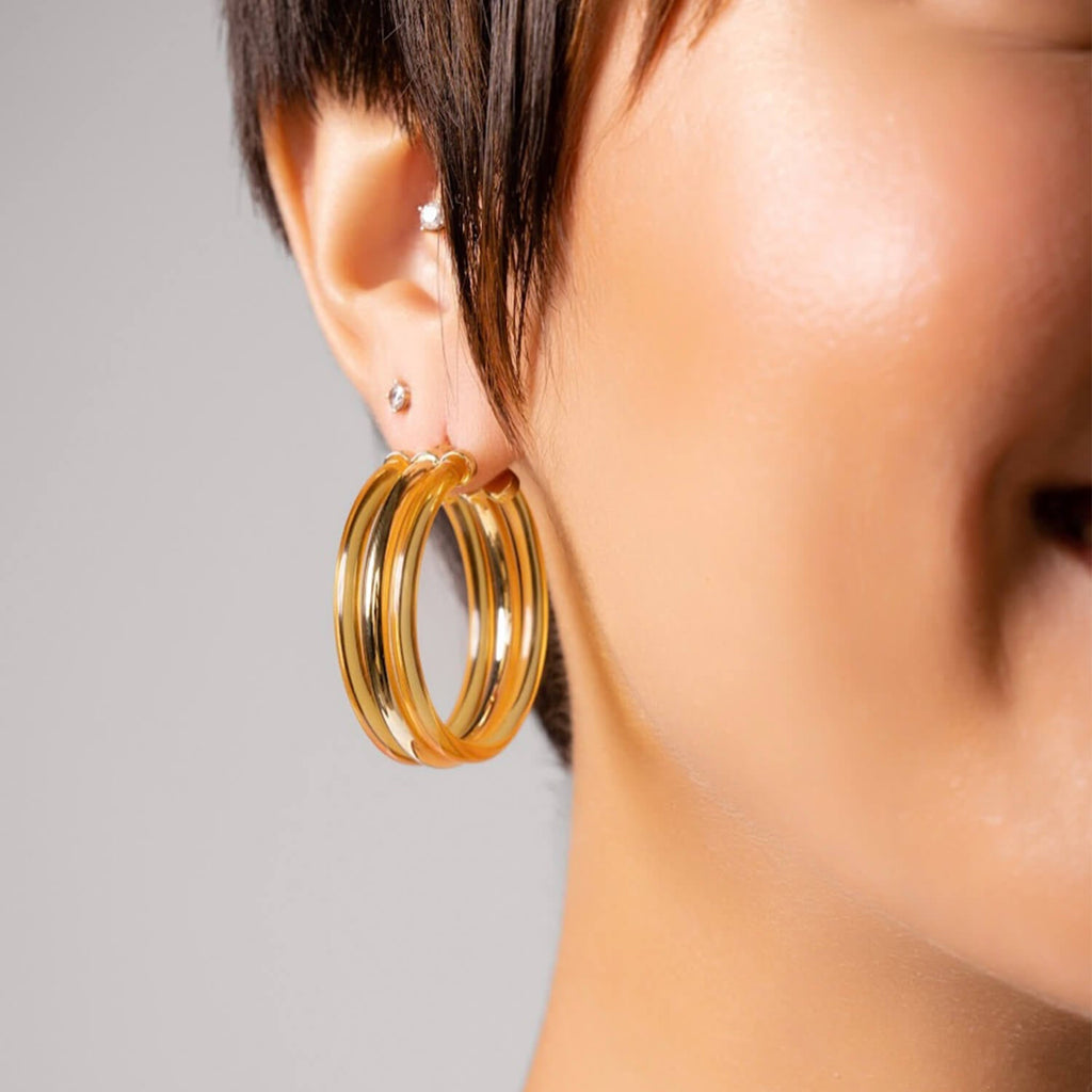 Gold & Honey Ridge Lucite Hoop Earrings