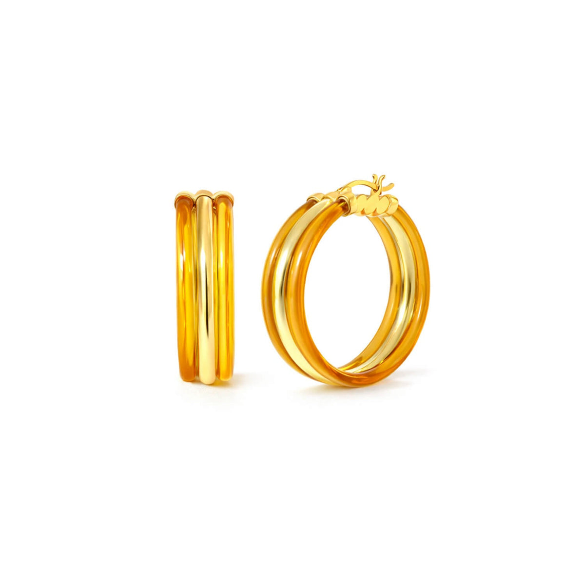 Gold & Honey Ridge Lucite Hoop Earrings