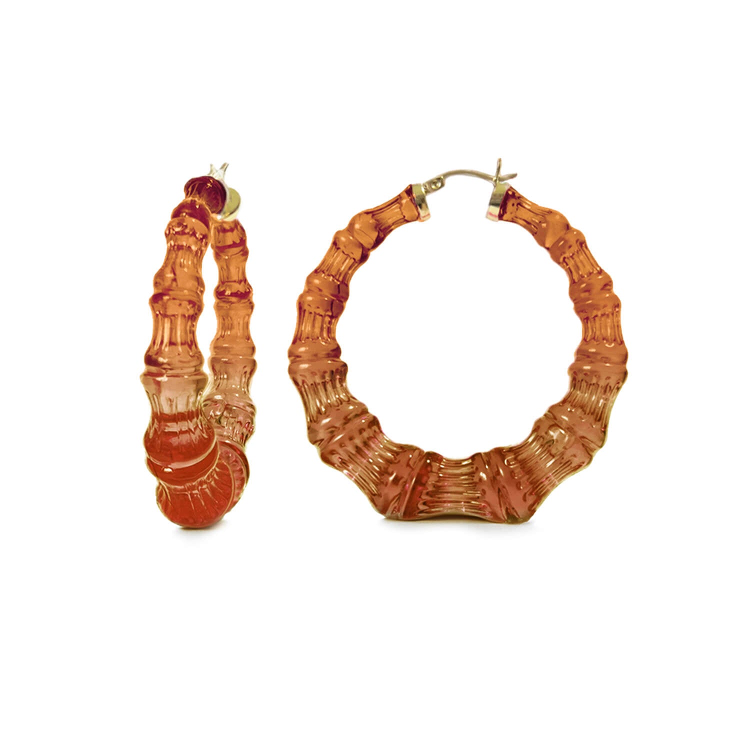 Gold & Honey Rum & Coke Lucite Bamboo Hoop Earrings