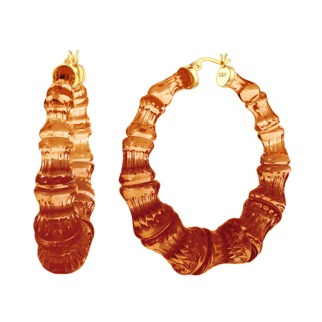 Gold & Honey Rum & Coke Lucite Bamboo Hoop Earrings