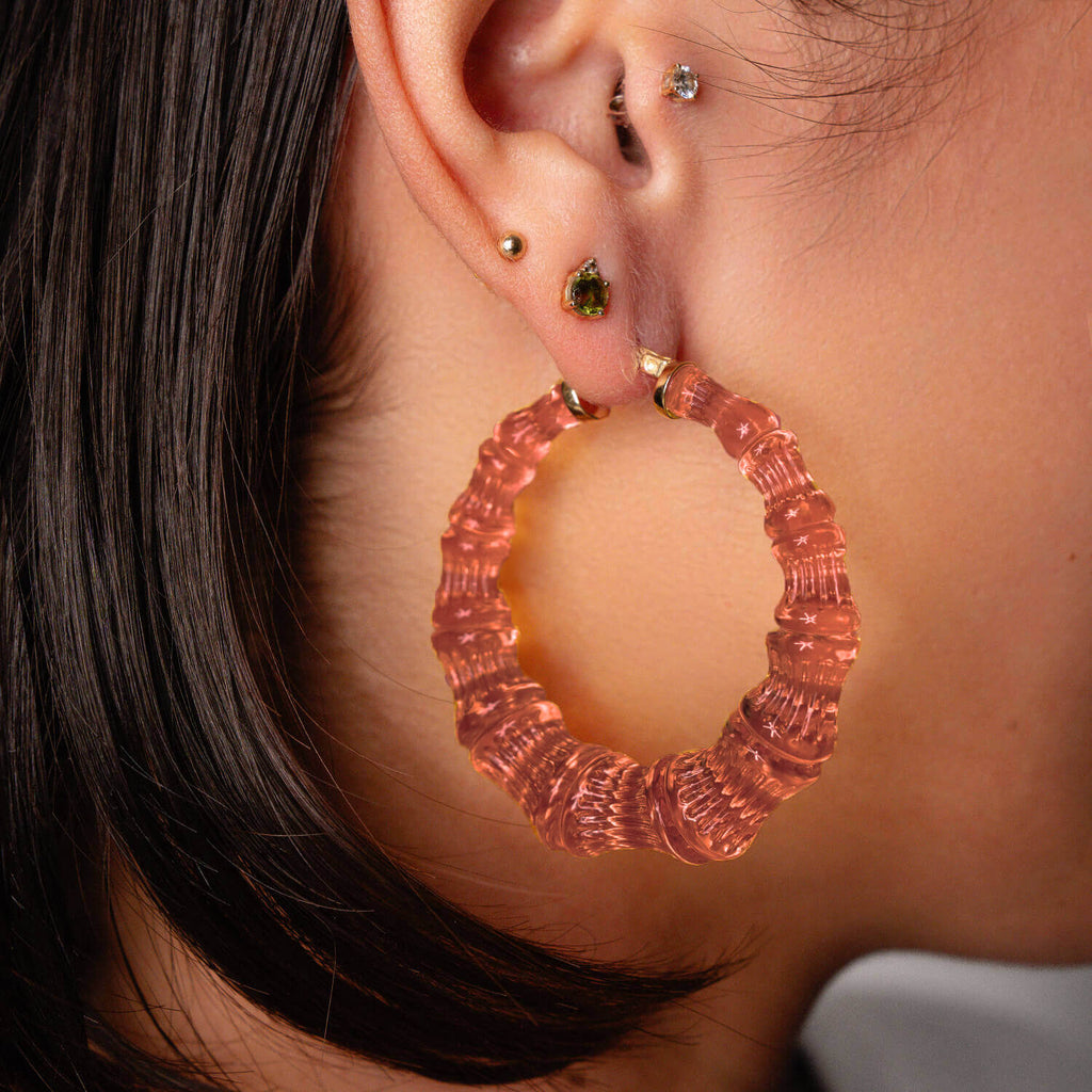Gold & Honey Rum & Coke Lucite Bamboo Hoop Earrings