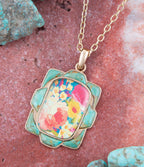 Barse Jewelry Scenic Floral and Blue Turquoise Golden Pendant Necklace