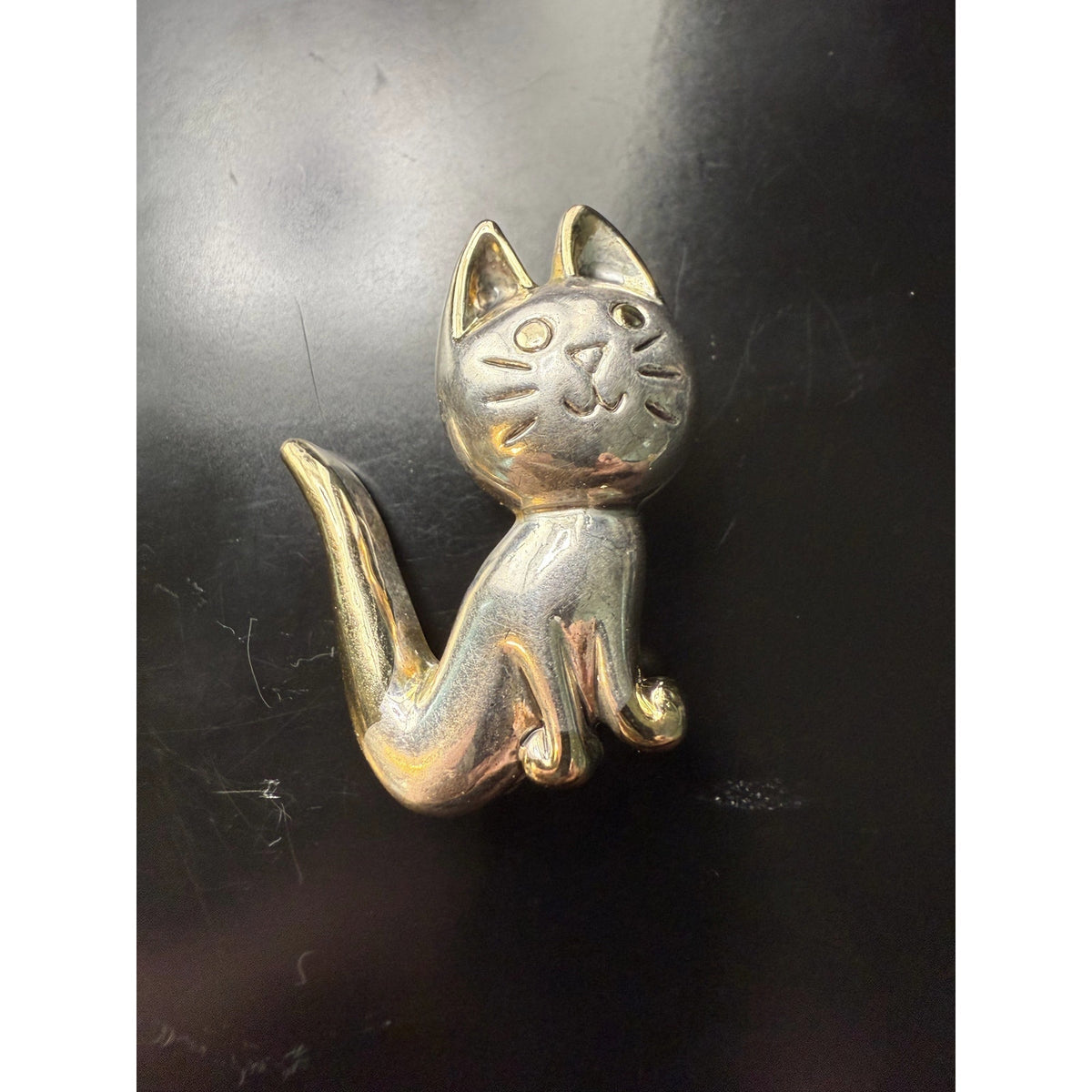 Silver Plated Cat Brooch or Pendant 1990s Signed