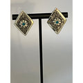 Silver turquoise cabochon flower design rhombus shape earrings - Sarasotabydesign