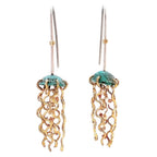 Alison Morse Mini Green Jellyfish Earrings with White Pearls and Hypoallergenic Niobium Earwires