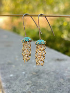 Alison Morse Mini Green Jellyfish Earrings with White Pearls and Hypoallergenic Niobium Earwires