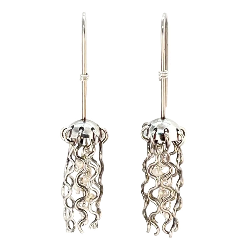 Alison Morse Mini Jellyfish Earrings in Sterling Silver with White Pearls and Hypoallergenic Niobium Earwires