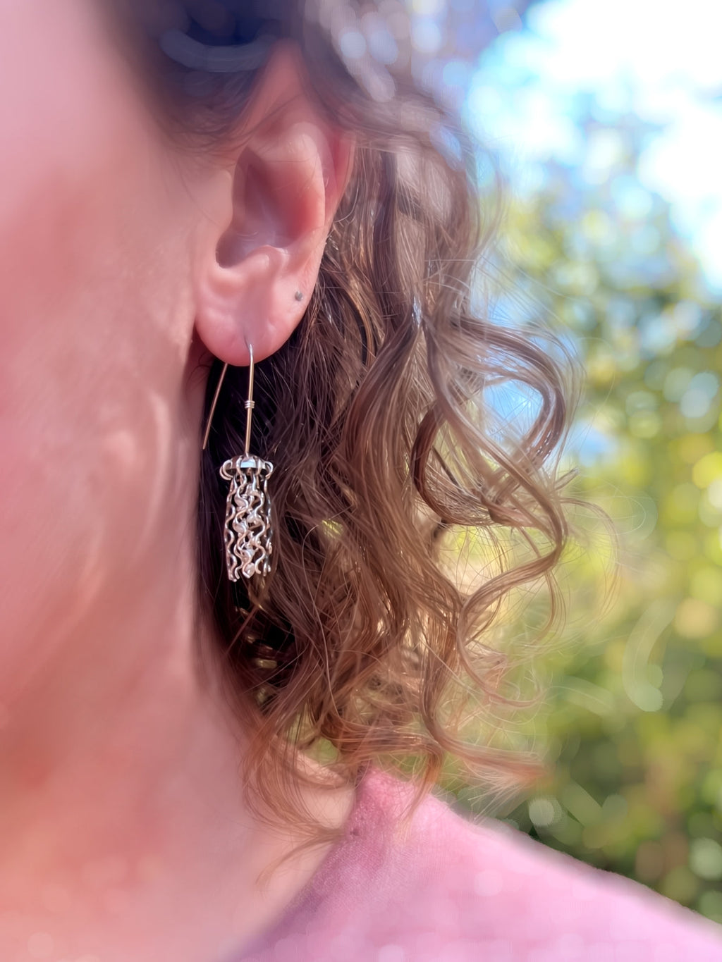 Alison Morse Mini Jellyfish Earrings in Sterling Silver with White Pearls and Hypoallergenic Niobium Earwires